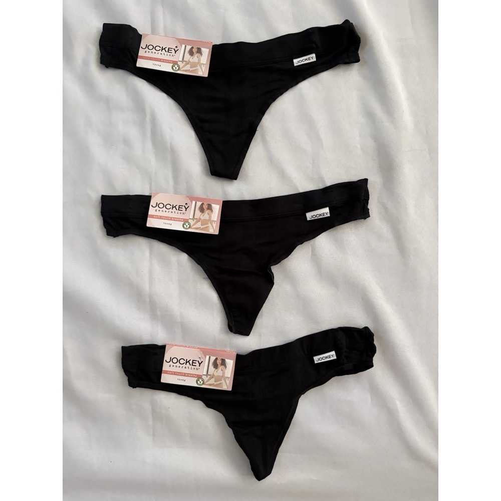 NEW JOCKEY Soft Touch Breathe Modal Stretch Thong Panty Women Small 3 Pair Black